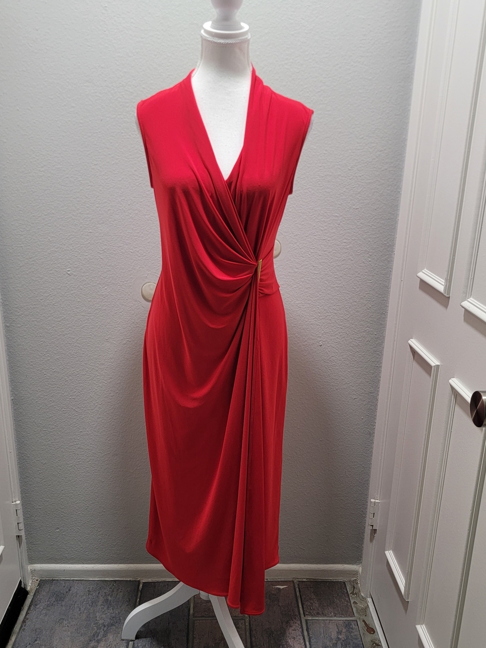 Joseph Ribkoff Red Draped Midi Dress with Side Gather